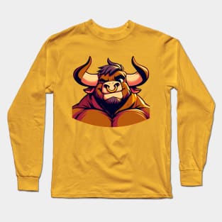 Muscular Winking Bull Anthro Furry Minotaur Design V2 Long Sleeve T-Shirt